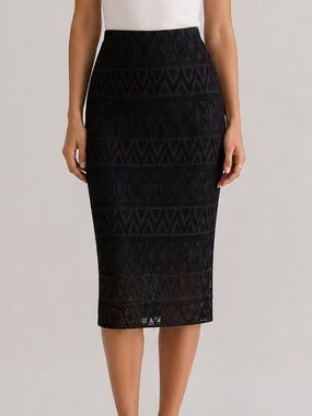 Guess Y2K Black Lace Pencil Skirt High Waist Stretch Mesh Overlay XS